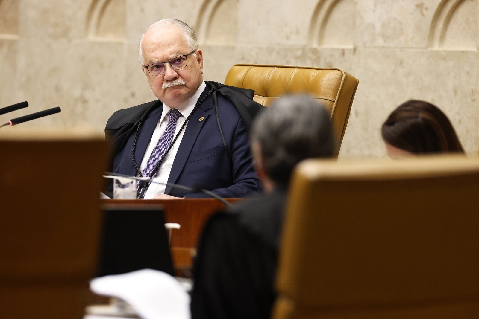 O presidente do STF, ministro Edson Fachin, durante sessão plenária do Supremo Tribunal Federal